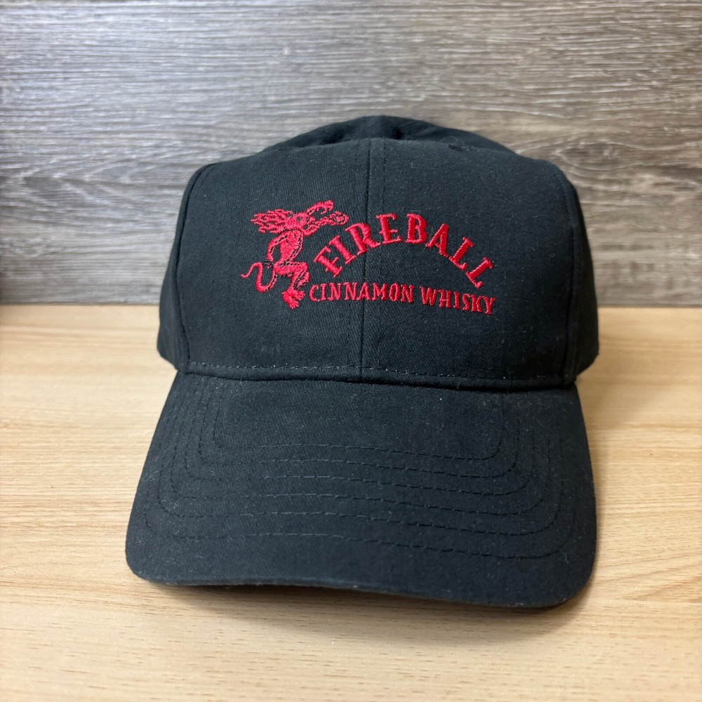 Fireball Hat Cap Strap Back Black Red Cinnamon Whisky Adjustable